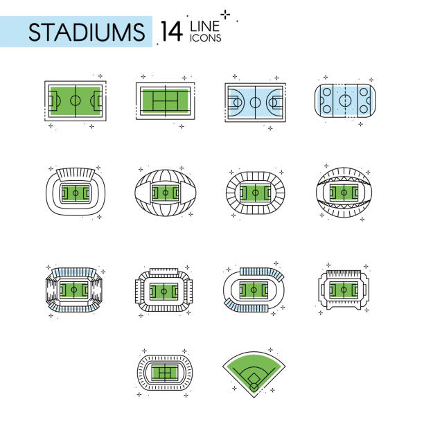 ilustrações de stock, clip art, desenhos animados e ícones de set of different aerial view of sport fields and stadiums vector - tennis court aerial view vector