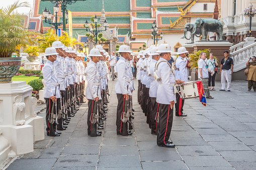 Bangkok, Thailand, Grand Palace - January 5, 2010: Parade of the kings Guards, in the Grand Palace, Changing the Guard