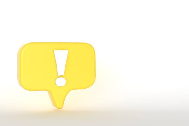Social media notification white exclamation mark on yellow speech bubble