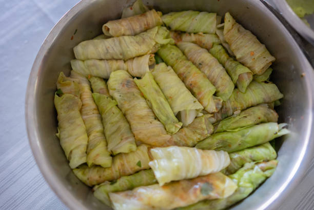 Traditional Gourmet Stuffed Cabbage Rolls in pan on table