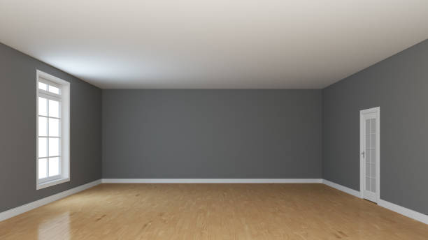 istock Empty Room Interior Concept with Window and White Door. 1372591886