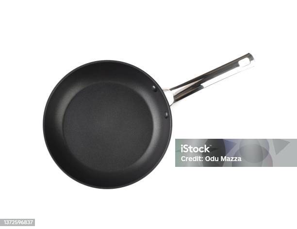 Non Stick Pan Isolated Over White Background Stock Photo - Download Image Now - Cooking Pan, Fried, Black Color