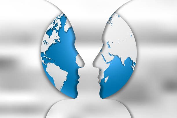 Earth day concept. Planet Earth globe inside silhouette of human head
