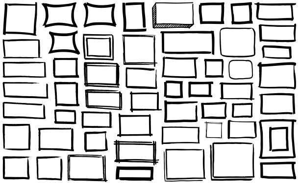Black pen marker rectangle and square shapes Hand drawn black paint marker grunge square and rectangle boxes vector illustration comic book outline stock illustrations