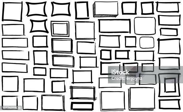 Black Pen Marker Rectangle And Square Shapes Stock Illustration - Download Image Now - Picture Frame, Border - Frame, Box - Container