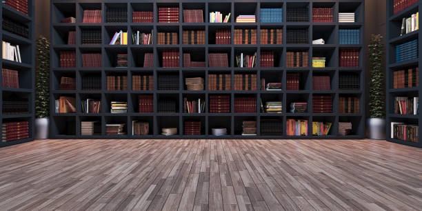 istock Modern big black wooden Library realistic 3D rendering 1372603618