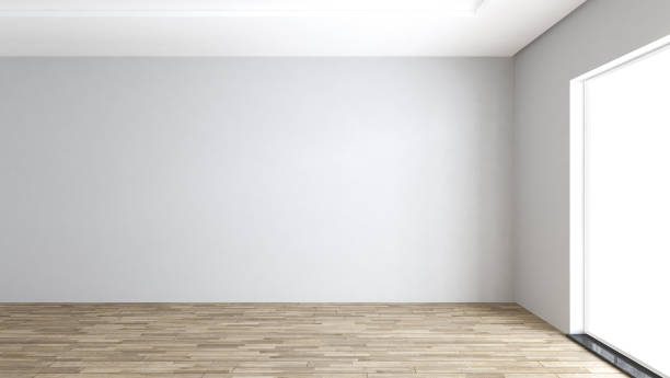 Empty room with big window concept 3d rendering stock photo