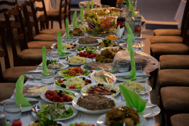 istock Beautiful table setting for a wedding celebration in a restaurant. 1372610032