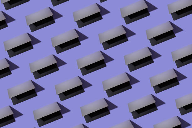 istock Pattern laptop on a trendy purple background. Flat lay background. Remote work, equipment technology, computers, internet. 1372610834