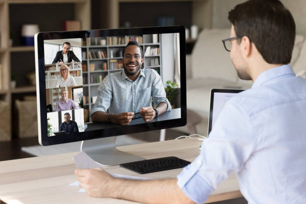 istock Professional employee man talking to diverse business group 1372613474