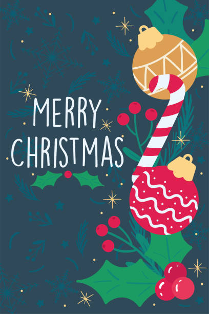 istock Candy cane Christmas balls Merry Christmas greeting card Vector 1372614914