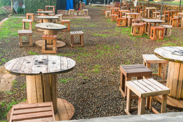 istock Unique benches and tables made of wood 1372615741