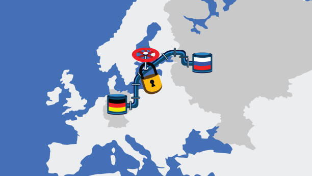 stockillustraties, clipart, cartoons en iconen met gas pipeline between russia and germany. sanction for the supply of gas. methane, natural gas. conflict between russia and ukraine. - nordstream