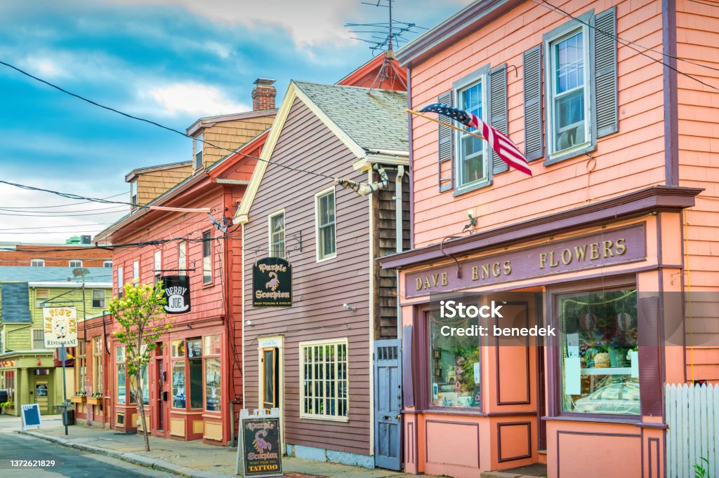 Salem Massachusetts Colorful Stores Colorful, charming stores in downtown Salem, Massachusetts, USA Salem - Massachusetts Stock Photo