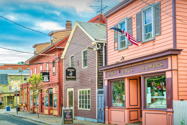 Salem Massachusetts Colorful Stores Colorful, charming stores in downtown Salem, Massachusetts, USA small town america stock pictures, royalty-free photos & images