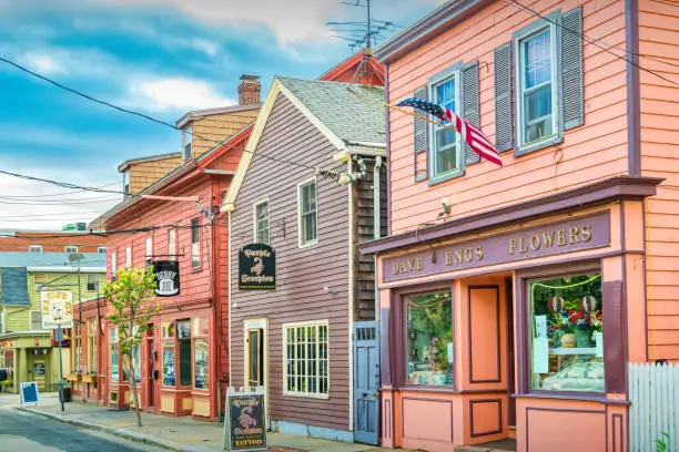 Colorful, charming stores in downtown Salem, Massachusetts, USA