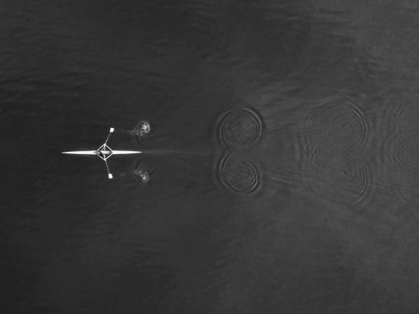 boating scene viewed from the top - rowboat sport rowing team sports race imagens e fotografias de stock