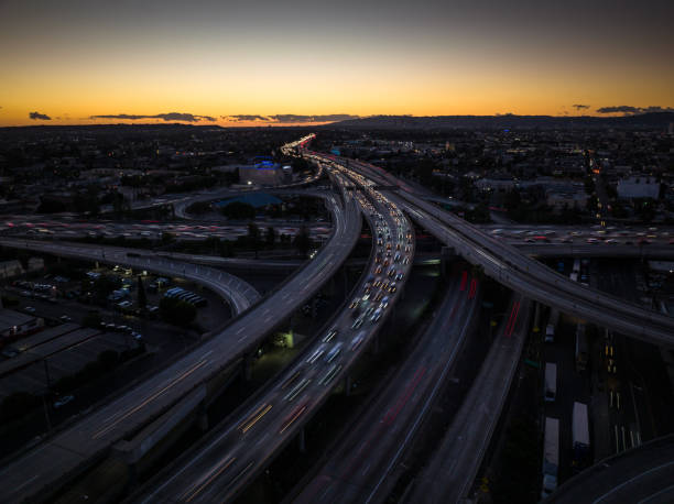 istock Los Angeles Freeway Traffic at Dusk - Aerial 1372628468