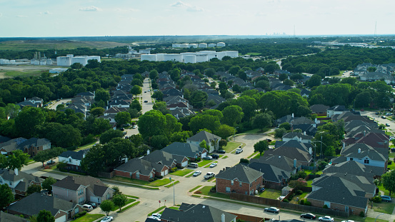 Aerial View of Residential Community and Industrial Facilities in Dallas, Texas
