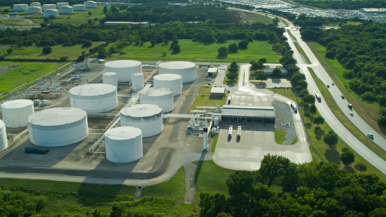 Aerial view of industrial facilities in suburbs of Dallas, Texas