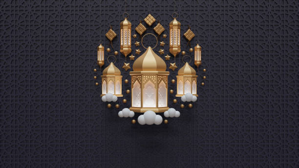 istock Eid Al Fitr Landing Page Template WIth Lantern 3D Render Illustration 1372629616