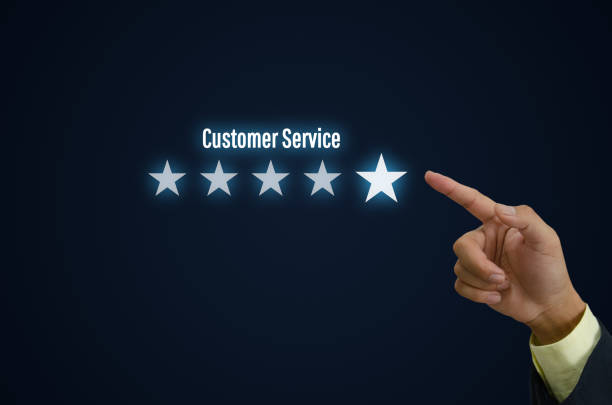 istock Customer service concept excellent service for satisfaction five star rating with business man touch screen. 1372633106