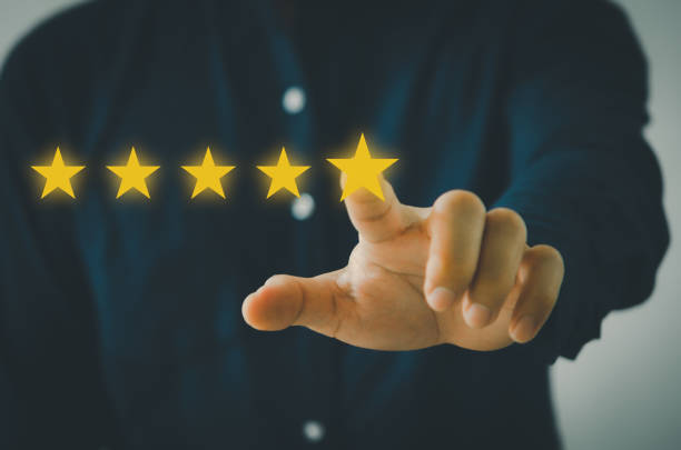 istock Customer concept excellent service for satisfaction five star rating with business man touch screen.feedback and positive customer reviews. 1372633113