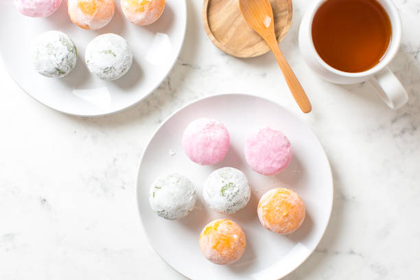 istock Mochi ice cream with green tea on table 1372635640