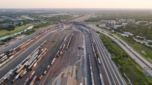 istock Drone Shot of Freight Train Yard 1372638537