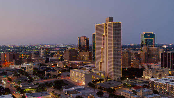 istock Illuminated Fort Worth Skyline at Twilight - Aerial 1372638540