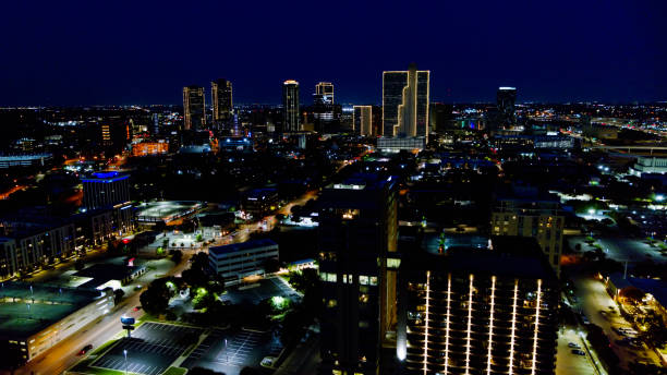 istock Drone Shot of Downtown Fort Worth, Texas at Night 1372638549