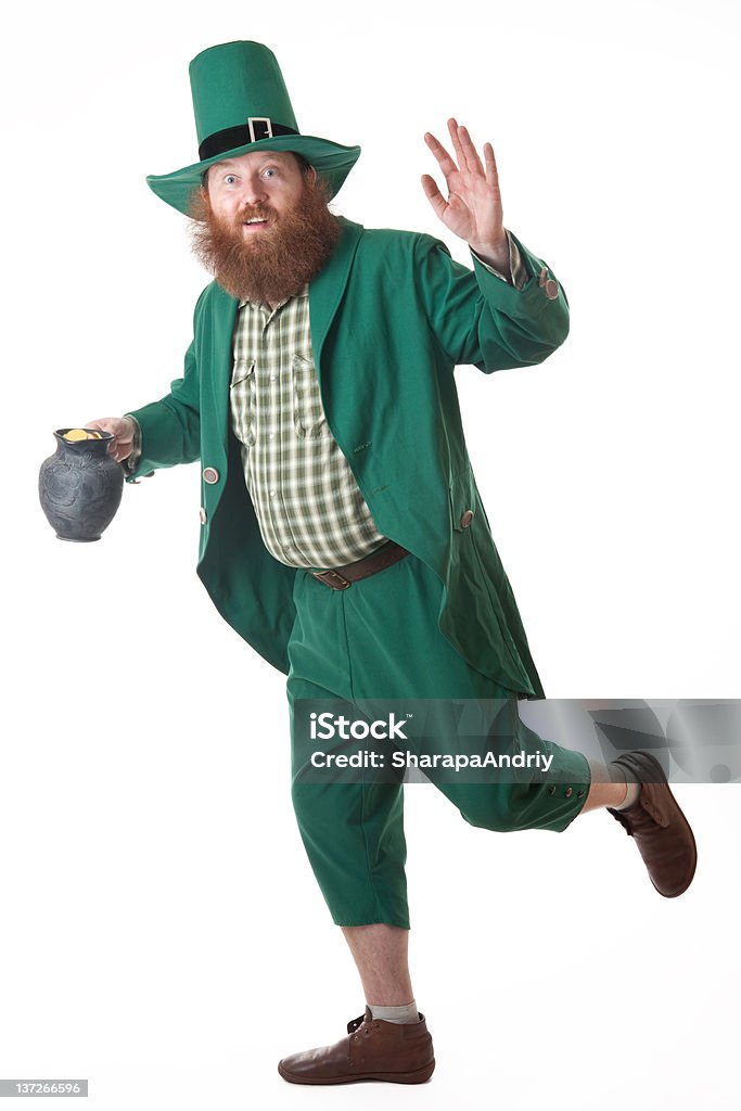 Leprechaun with coins and pot of gold Leprechaun and pot of gold coins Leprechaun Stock Photo