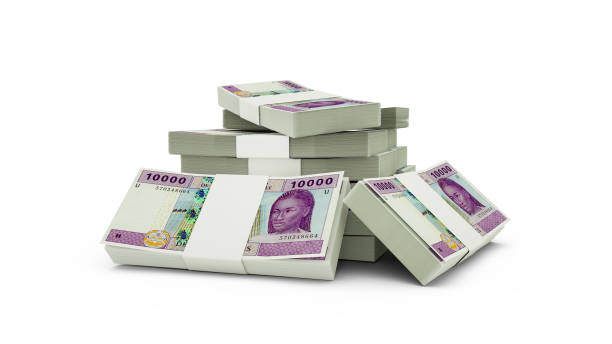 istock 3d rendering of Stack of 10000 Central African CFA franc notes. bundles of Central African currency notes isolated on white background 1372665965