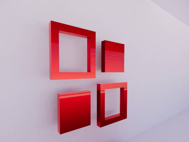 istock 3d rendering for a product stand or studio with red boxes and red photo frames too 1372666575