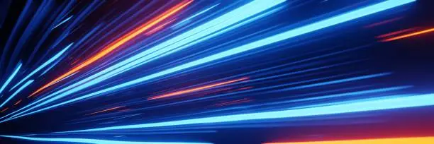 Photo of Panorama Futuristic hyperspace speed Tunnel light trail Streaks background 3D rendering