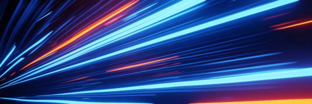 panorama futuristic hyperspace speed tunnel light trail streaks background 3d rendering - city vitality speed highway imagens e fotografias de stock