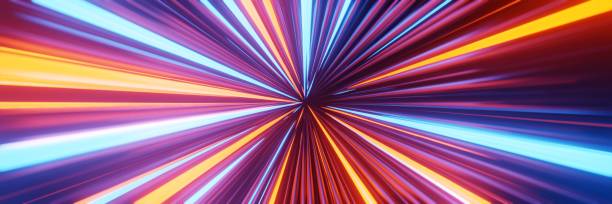 istock Panorama Futuristic hyperspace speed Tunnel light trail Streaks background 3D rendering 1372668038