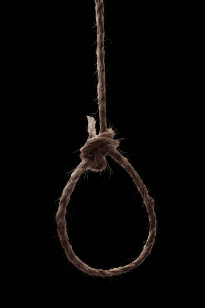 istock Loop rope hanging in the dark, Suicide noose or executiont 1372670618