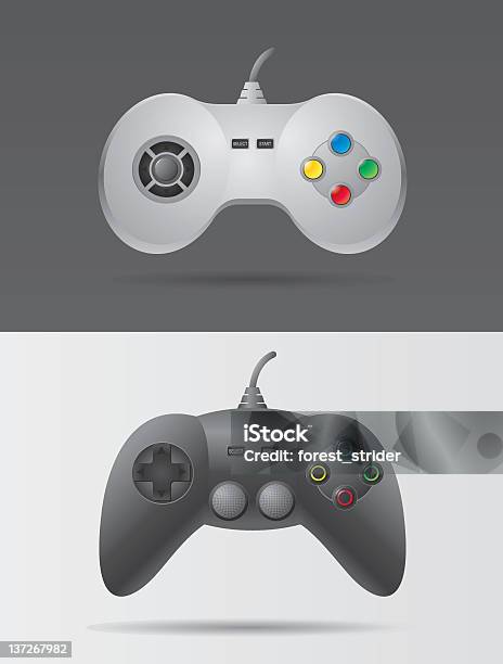 Two Video Game Controllers In Black And White Stock Illustration - Download Image Now - Amusement Arcade, Arts Culture and Entertainment, Black Color
