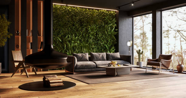 istock Vertical Green Wall in a living room interior, 3d render 1372682638