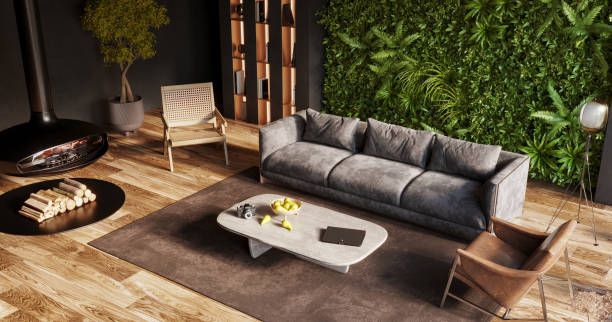 istock Vertical Green Wall in a living room interior, 3d render 1372682642
