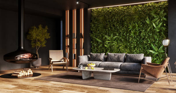 istock Vertical Green Wall in a living room interior, 3d render 1372682644