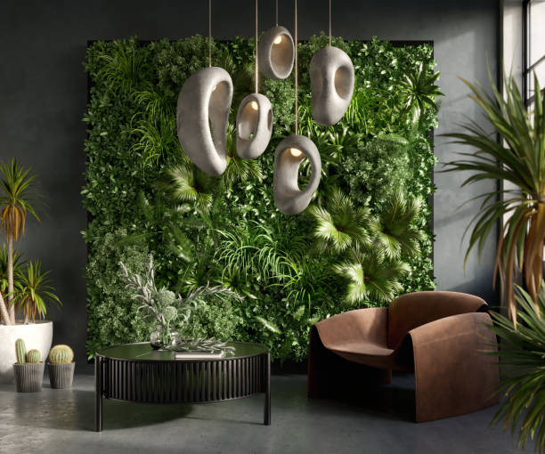 istock Vertical Green Wall in a living room interior, 3d render 1372682898