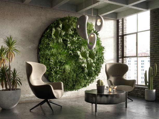 istock Vertical Green Wall in a living room interior, 3d render 1372682904