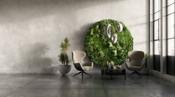 istock Vertical Green Wall in a living room interior, 3d render 1372682906