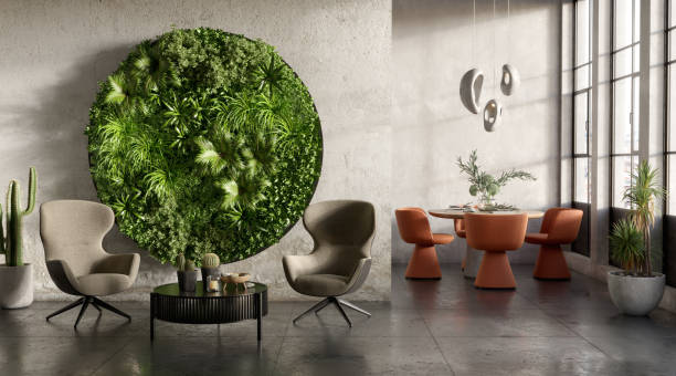 istock Vertical Green Wall in a living room interior, 3d render 1372682934