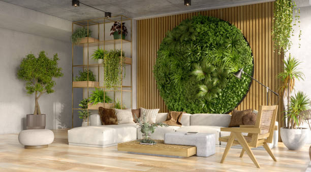 istock Vertical Green Wall in a living room interior, 3d render 1372682937