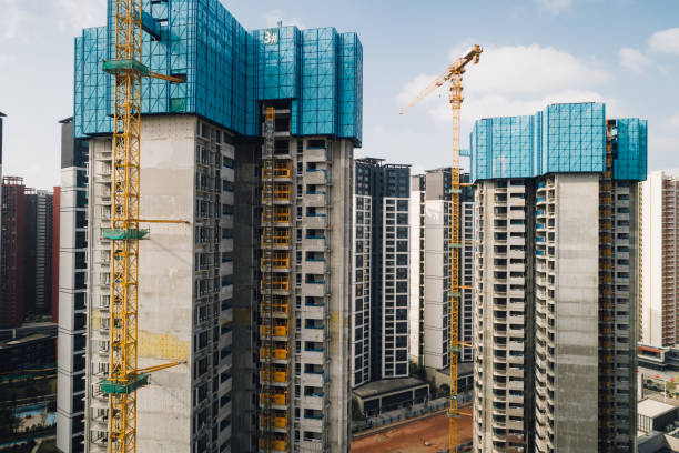 istock Aerial view of multistory apartment construction site in China 1372686414