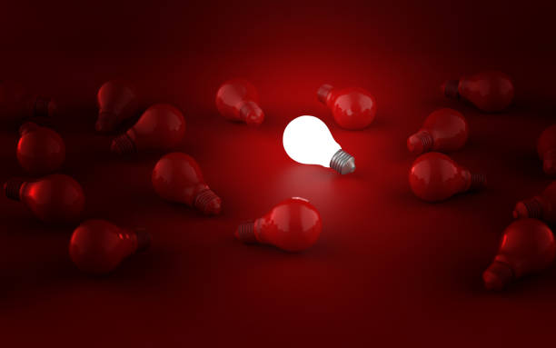 istock Light bulbs on dark background. Idea concept. 3D Illustration. 1372686748