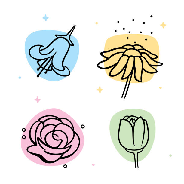 Flower Doodles 2 Vector illustration of hand drawn, multi-colored flowers against a white background. pistil stock illustrations